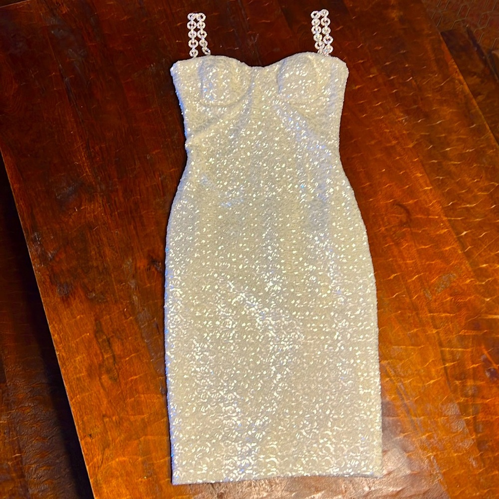 Nadine Merabi white sequin Nina dress